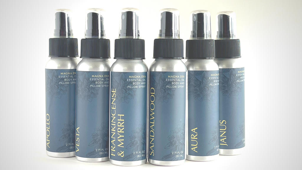 Magna Dea Essential Oil Body and Pillow Sprays: Apollo, Vesta, Frankincense & Myrrh, Sandalwood, Aura and Janus 80ml